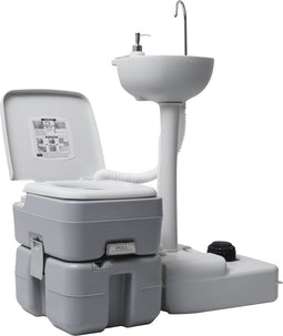 vidaXL - Kampeertoilet - en - wasbak - draagbaar - grijs