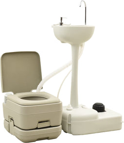 vidaXL - Kampeertoilet- - en - wasbakset - 10+10 - en - 20 - L - grijs