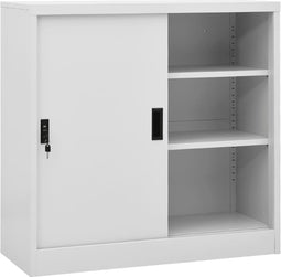vidaXL - Kantoorkast - met - schuifdeuren - 90x40x90 - cm - staal - lichtgrijs