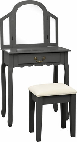 vidaXL - Kaptafel - met - kruk - 65x36x128 - cm - paulowniahout - MDF - grijs