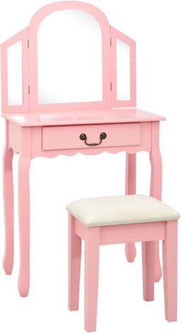 vidaXL - Kaptafel - met - kruk - 65x36x128 - cm - paulowniahout - MDF - roze