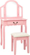 vidaXL - Kaptafel - met - kruk - 65x36x128 - cm - paulowniahout - MDF - roze