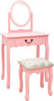 vidaXL - Kaptafel - met - kruk - 65x36x128 - cm - paulowniahout - MDF - roze