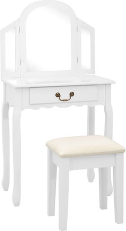vidaXL - Kaptafel - met - kruk - 65x36x128 - cm - paulowniahout - MDF - wit