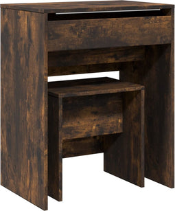 vidaXL - Kaptafel - met - krukje - 60x40x113,5 - cm - gerookt - eikenkleurig