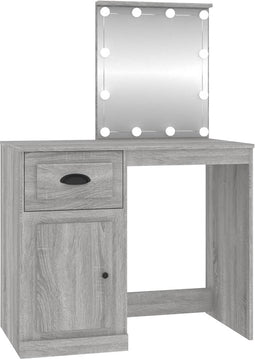 vidaXL - Kaptafel - met - LED - 90x50x132,5 - cm - bewerkt - hout - grijs - sonoma - eiken