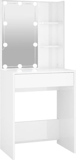 vidaXL - Kaptafel - met - LED-verlichting - 60x40x140 - cm - hoogglans - wit