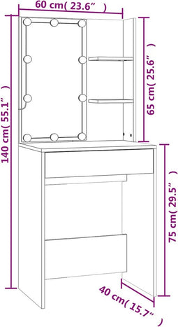 vidaXL - Kaptafel - met - LED-verlichting - 60x40x140 - cm - betongrijs