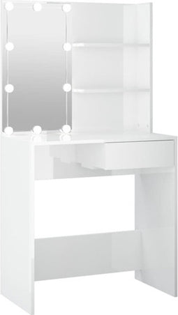 vidaXL - Kaptafel - met - LED-verlichting - 74,5x40x141 - cm - hoogglans - wit