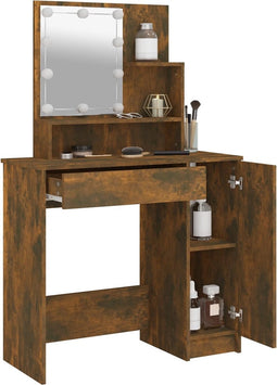 vidaXL - Kaptafel - met - LED-verlichting - 86,5x35x136 - cm - gerookt - eikenkleur