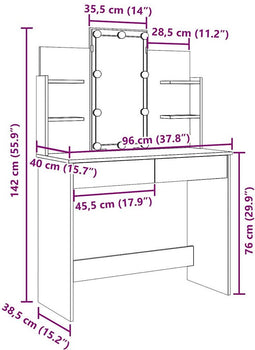 vidaXL - Kaptafel - met - LED-verlichting - 96x40x142 - cm - artisanaal - eikenkleur