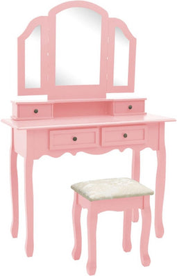 vidaXL - Kaptafelset - met - kruk - 100x40x146 - cm - paulowniahout - roze