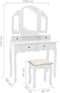 vidaXL - Kaptafelset - met - kruk - 100x40x146 - cm - paulowniahout - wit