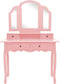 vidaXL - Kaptafelset - met - kruk - 100x40x146 - cm - paulowniahout - roze