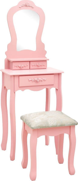 vidaXL - Kaptafelset - met - kruk - 50x59x136 - cm - paulowniahout - roze