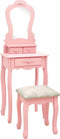 vidaXL - Kaptafelset - met - kruk - 50x59x136 - cm - paulowniahout - roze