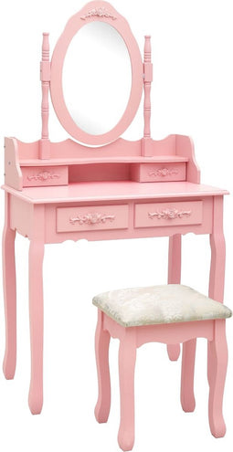 vidaXL - Kaptafelset - met - kruk - 75x69x140 - cm - paulowniahout - roze
