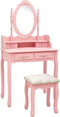 vidaXL - Kaptafelset - met - kruk - 75x69x140 - cm - paulowniahout - roze