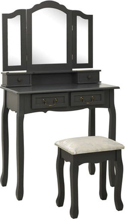 vidaXL - Kaptafelset - met - kruk - 80x69x141 - cm - paulowniahout - grijs