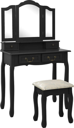 vidaXL - Kaptafelset - met - kruk - 80x69x141 - cm - paulowniahout - zwart