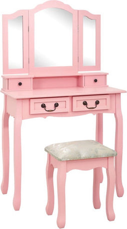 vidaXL - Kaptafelset - met - kruk - 80x69x141 - cm - paulowniahout - roze