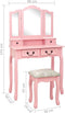 vidaXL - Kaptafelset - met - kruk - 80x69x141 - cm - paulowniahout - roze