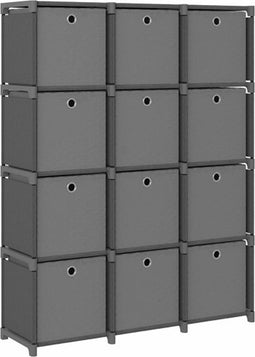 vidaXL - Kast - met - 12 - vakken - met - boxen - 103x30x141 - cm - stof - grijs