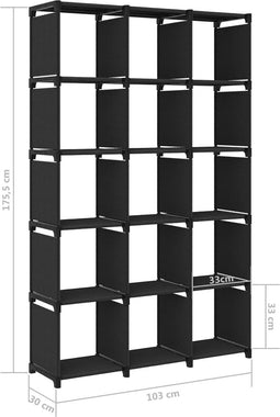 vidaXL - Kast - met - 15 - vakken - 103x30x175,5 - cm - stof - zwart