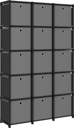 vidaXL - Kast - met - 15 - vakken - met - boxen - 103x30x175,5 - cm - stof - zwart