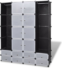 vidaXL - Kast - modulair - met - 18 - vakken - 37x146x180,5 - cm - zwart - en - wit