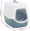 vidaXL - Kattenbak - met - deksel - 56x40x40 - cm - polypropeen - wit - en - blauw