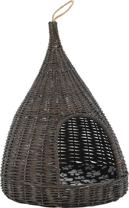 vidaXL - Kattenhuis - met - kussen - tipi - 40x60 - cm - natuurlijk - wilgen - grijs