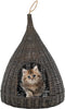 vidaXL - Kattenhuis - met - kussen - tipi - 40x60 - cm - natuurlijk - wilgen - grijs