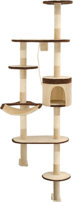 vidaXL - Kattenkrabpaal - met - krabpalen - wandmontage - 194 - cm - beige - bruin