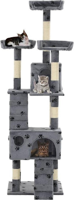 vidaXL - Kattenkrabpaal - met - sisal - krabpalen - 170 - cm - pootafdrukken - grijs