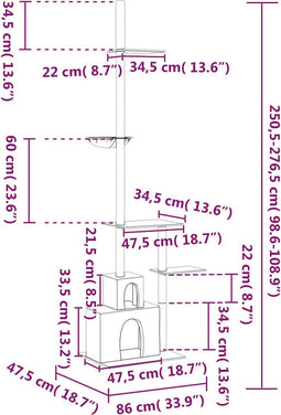 vidaXL - Kattenmeubel - vloer - tot - plafond - 250,5-276,5 - cm - lichtgrijs