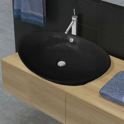 vidaXL - Keramische - wastafel - ovaal - - 59 - x - 38,5 - cm