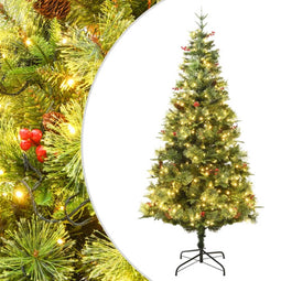 vidaXL - Kerstboom - met - LED - en - dennenappels - 225 - cm - PVC - en - PE - groen