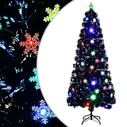 vidaXL - Kerstboom - met - LED-sneeuwvlokken - 210 - cm - glasvezel - zwart