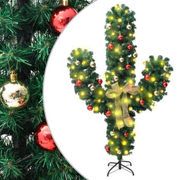 vidaXL - Kerstcactus - met - standaard - en - LED's - 210 - cm - PVC - groen