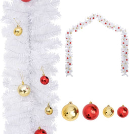 vidaXL - Kerstslinger - versierd - met - kerstballen - 10 - m - wit