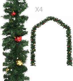 vidaXL - Kerstslingers - 4 - st - met - kerstballen - 270 - cm - PVC - groen