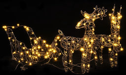 vidaXL - Kerstversiering - rendieren - en - slee - 160 - LED's - rattan - warmwit