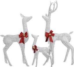 vidaXL - Kerstversiering - rendierfamilie - 201 - LED's - wit - en - zilverkleurig