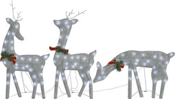 vidaXL - Kerstversiering - rendierfamilie - 270x7x90 - cm - gaas - wit - zilverkleur