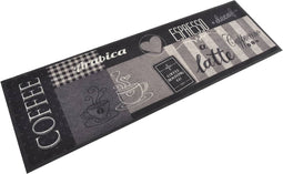 vidaXL - Keukenmat - wasbaar - koffieprint - 60x180 - cm - fluweel - zwart