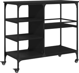 vidaXL - Keukentrolley - 100x45x89,5 - cm - bewerkt - hout - zwart