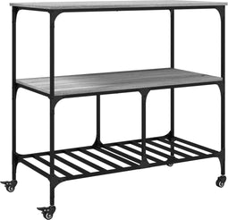 vidaXL - Keukentrolley - 100x50x95 - cm - bewerkt - hout - grijs - sonoma - eikenkleur
