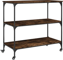 vidaXL - Keukentrolley - 102x50x95 - cm - bewerkt - hout - gerookt - eikenkleurig