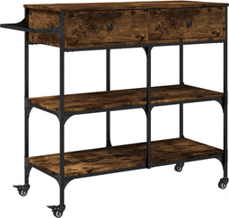 vidaXL - Keukentrolley - 105x42x95 - cm - bewerkt - hout - gerookt - eikenkleurig